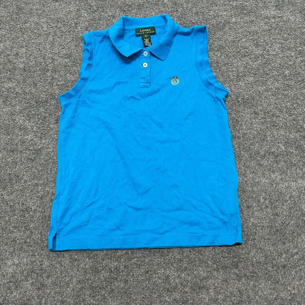 Lauren Ralph Lauren Sleeveless Polo Womens Size M Blue Cotton Crest Logo USA